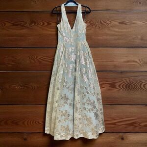 Windsor Cinderella Blue & Metallic Sliver Floral Ballgown Halter Dress Size 11